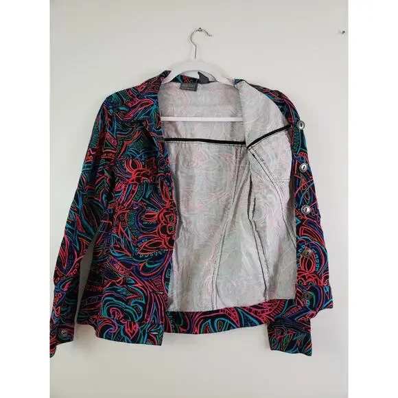 (JL) Additions by Chico's Women's Bomber Jacket Size 0 (S) Pockets Aztec Office - Picture 7 of 7